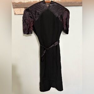 Vintage stunning 1940s Black Dress with Satin Puff Sleeves button back